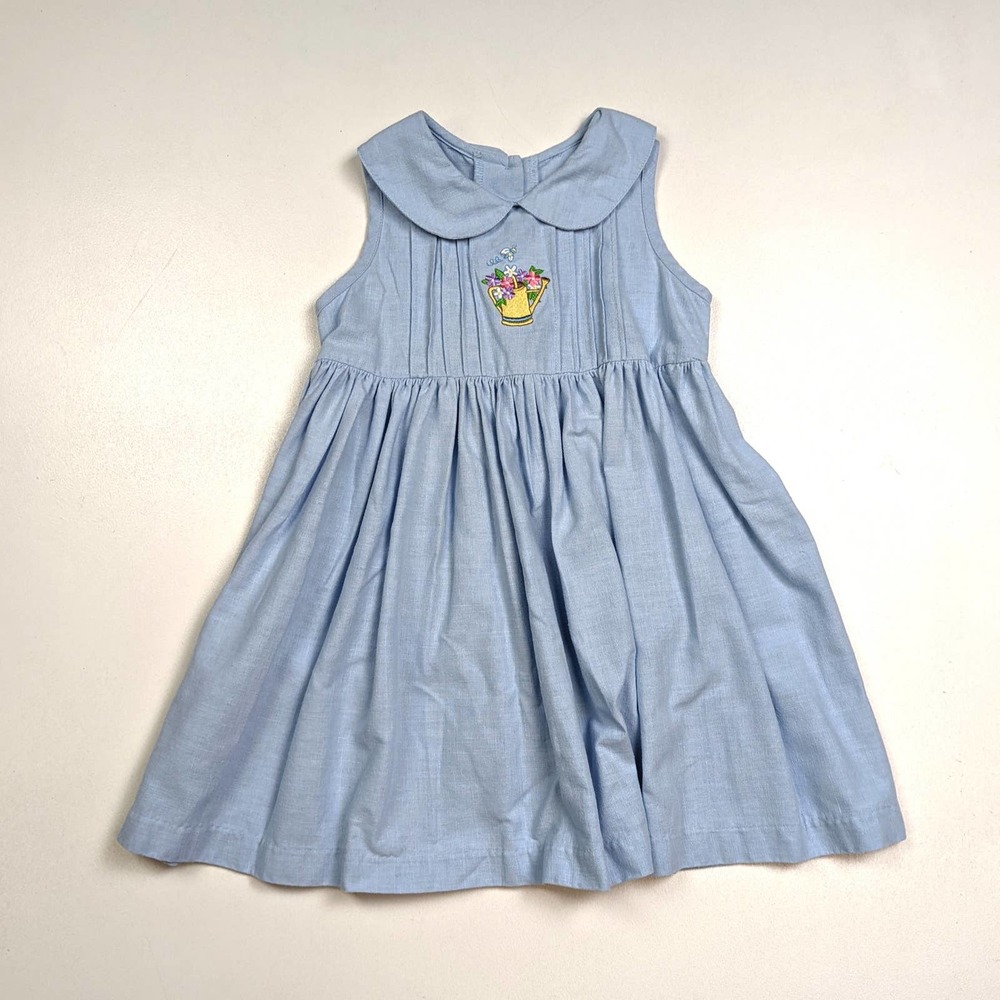 Charming Blue Kids Dress with Floral Embroidery